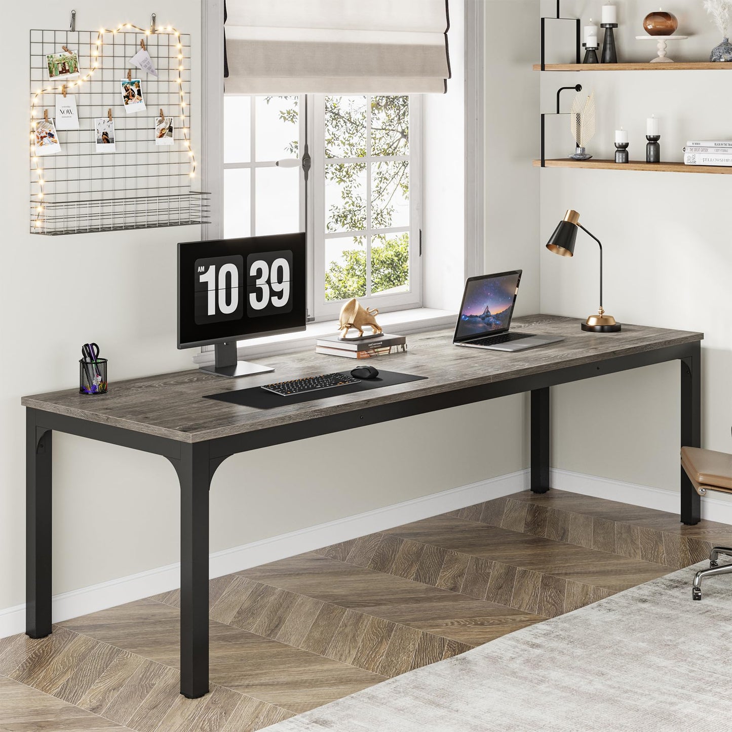 Tribesigns 78.7 Inches Extra Long Computer Desk 2 Person Desk, Double Long Desk, Workstaion for Home Office (Gray+Black)