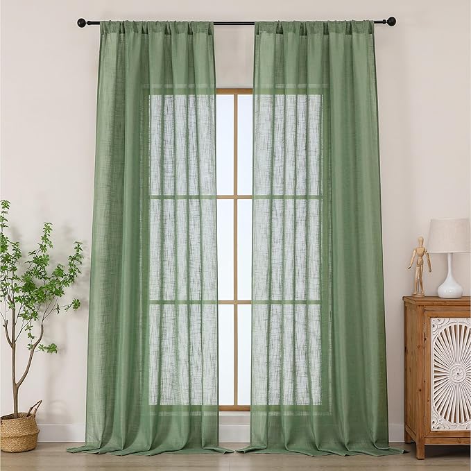 Chyhomenyc Extra Long Sage Green Semi Sheer Curtains 108 Inches Long 2 Panels