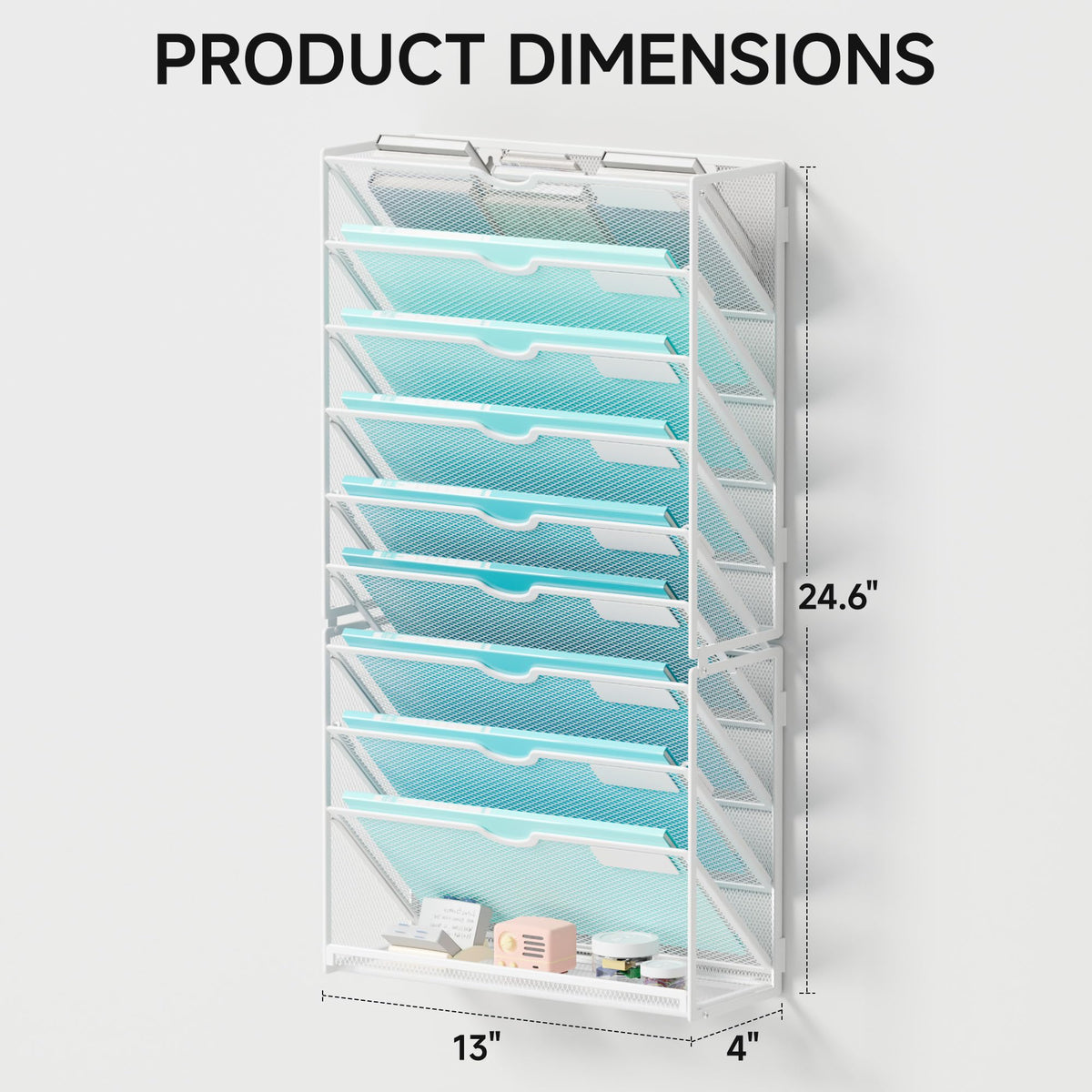 Lavatino 10-Tier Hanging Wall File Folders Organizer - White Metal Mesh Paper Magazine Document Mail Holder File Organizer for Office School Home Wall Mount or Desk Supplies Organization