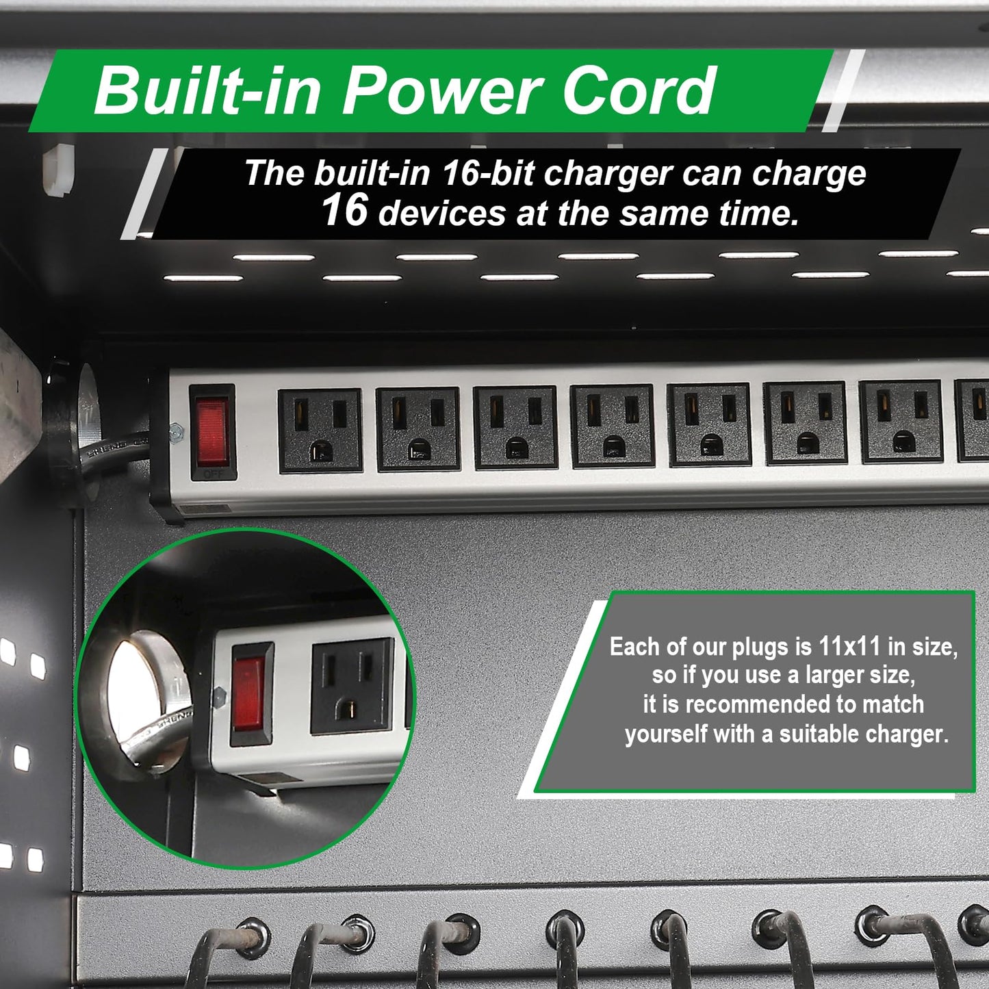AQNIEGEP 16-Device Charging Station for Laptops/Tablets, Wall-Mount Charging Cabinet for Chromebooks/Laptop Computers, Laptop & Tablet Storage Carts for Classroom/Library/Office/Lockable, Black