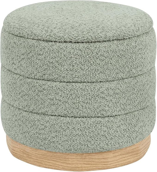 Round Storage Ottoman with Reversible Tray Lid, Folding Chenille Fabric