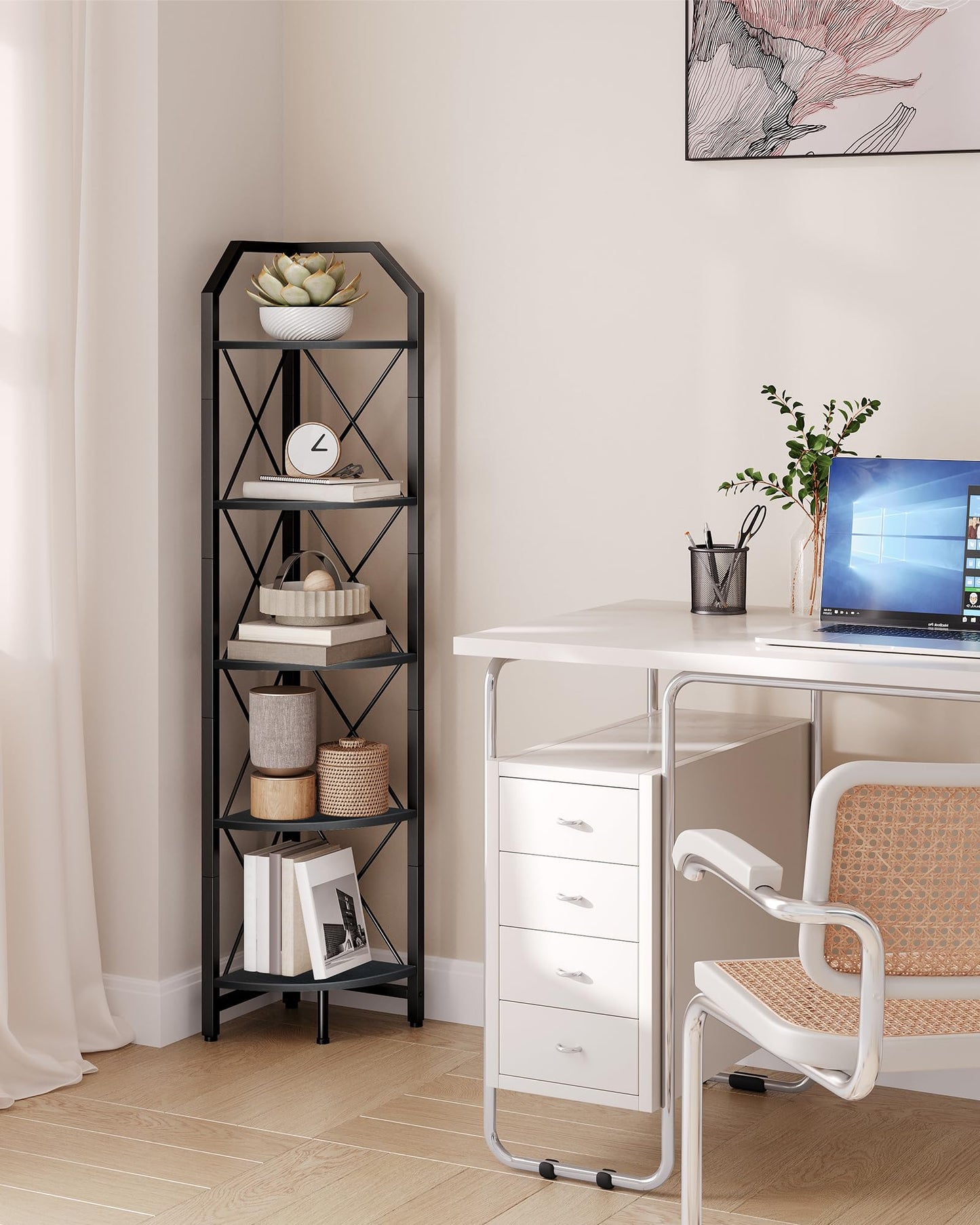 CHOEZON 5-Tier Corner Shelf, Industrial Corner Bookshelf, 59.4" Corner Storage Stand, Plant Stand Display Shelf, Corner Bookcase for Bedroom, Living Room, Home Office, Black TCJ10BB