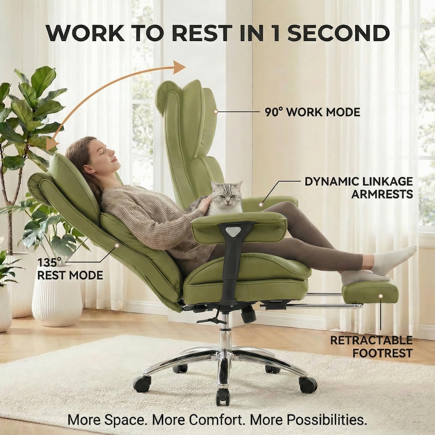 ATMILD Big and Tall Office Chair, 400lbs Heavy Duty Wide Seat Executive Chair with Footrest, High Back Leather Computer Desk Chair for Home Office (Green)