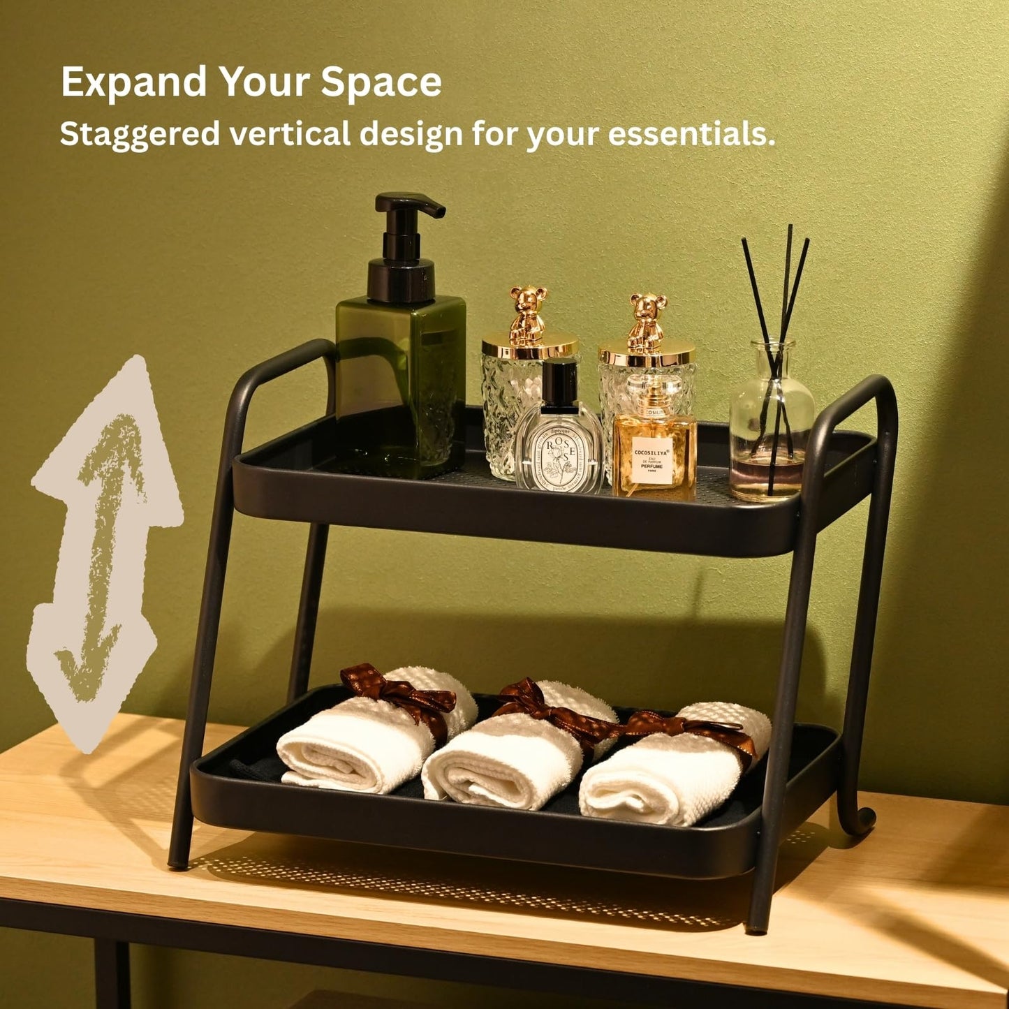 NobleForm 2-Tier Desk Organizer Multifunctional Storage Shelves for Office, Dresser, Kitchen, Stylish Organizer for Cosmetics, Office Supplies, Food, Compact, Durable, Space-Saving Design for Women