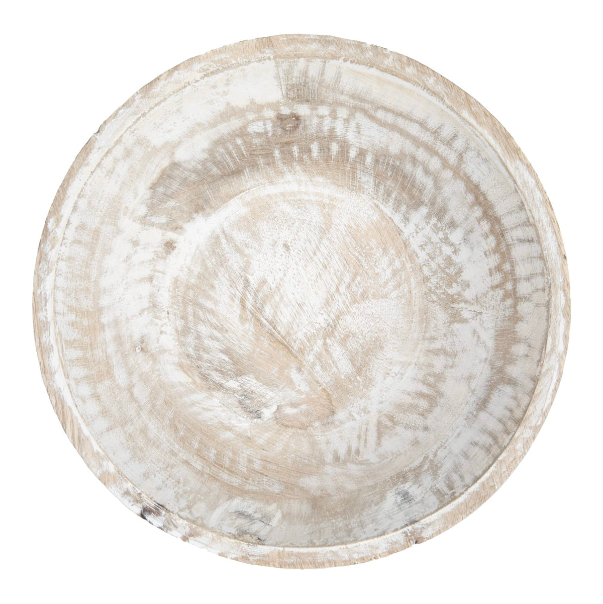 Creative Co-Op Boho Wood Pedestal Serving Bowl, White Wash Finish