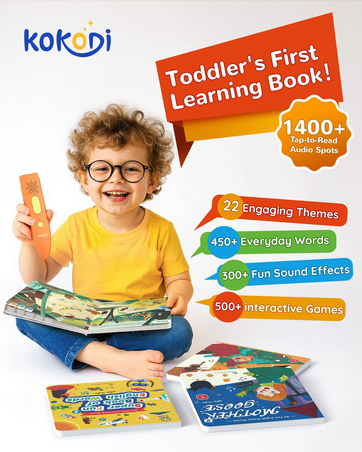 KOKODI Talking Pen Books Sets, Autism Sensory Games, Interactive Audio Sound Books Kids Learning Electronic Toys for Toddlers Kids, Early Educational Gifts Birthday Gifts for Boys Girls Age 2 3 4 5