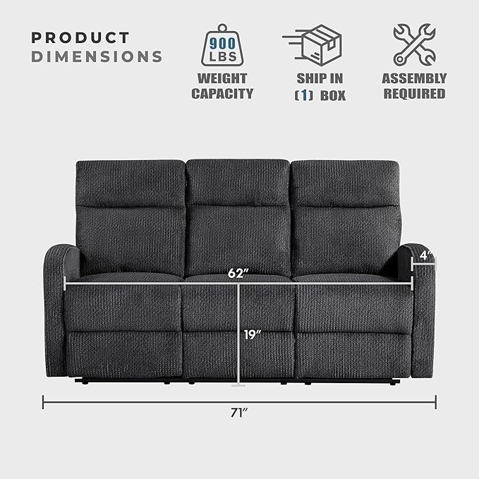 Lexicon Manual Reclining Sofa, Textured Microfiber Recliner Sofa, Wall Hugger