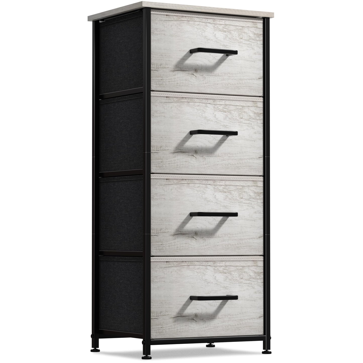 Sorbus Nightstand Dresser with 4 Faux Wood Drawers – Tall Bedside Table Chest with Storage, Steel Frame, Wood Top, Easy Pull Fabric Bins for Bedroom, Living Room, Closet & Dorm Furniture Lamp Stand
