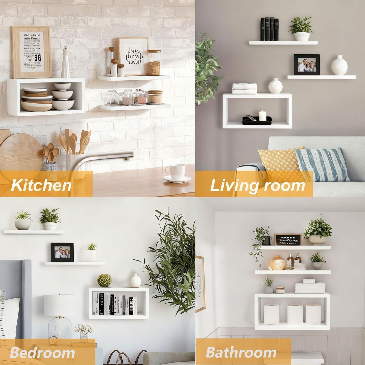 Ypvxe Wall Mounted Floating Shelf, c Long for Bedroom Living Room Kitchen Staircase Bathroom Above Toilet Wall Decoration Book Storage Room Recoration (3piece Set) White