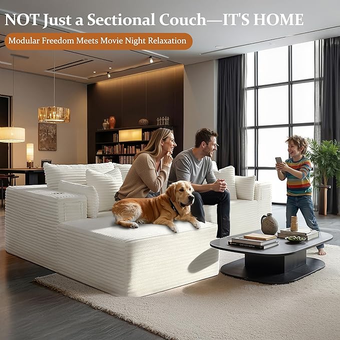 108" Cloud Sectional Couch, Comfort L Shaped Boneless Couch
