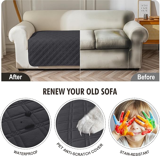 Genina Waterproof Couch Cover, Washable Anti-Slip 86.6 inch Sofa Covers