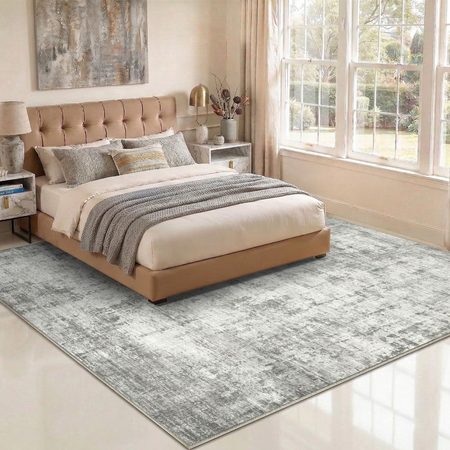 Syrlfar 8x10 Area Rugs Washable Living Room Rug-No Slip Soft Carpets Modern Abstract Indoor Floor Stain Resistant Large Carpet for Bedroom Dining Room Farmhouse Nursery Home Office Grey