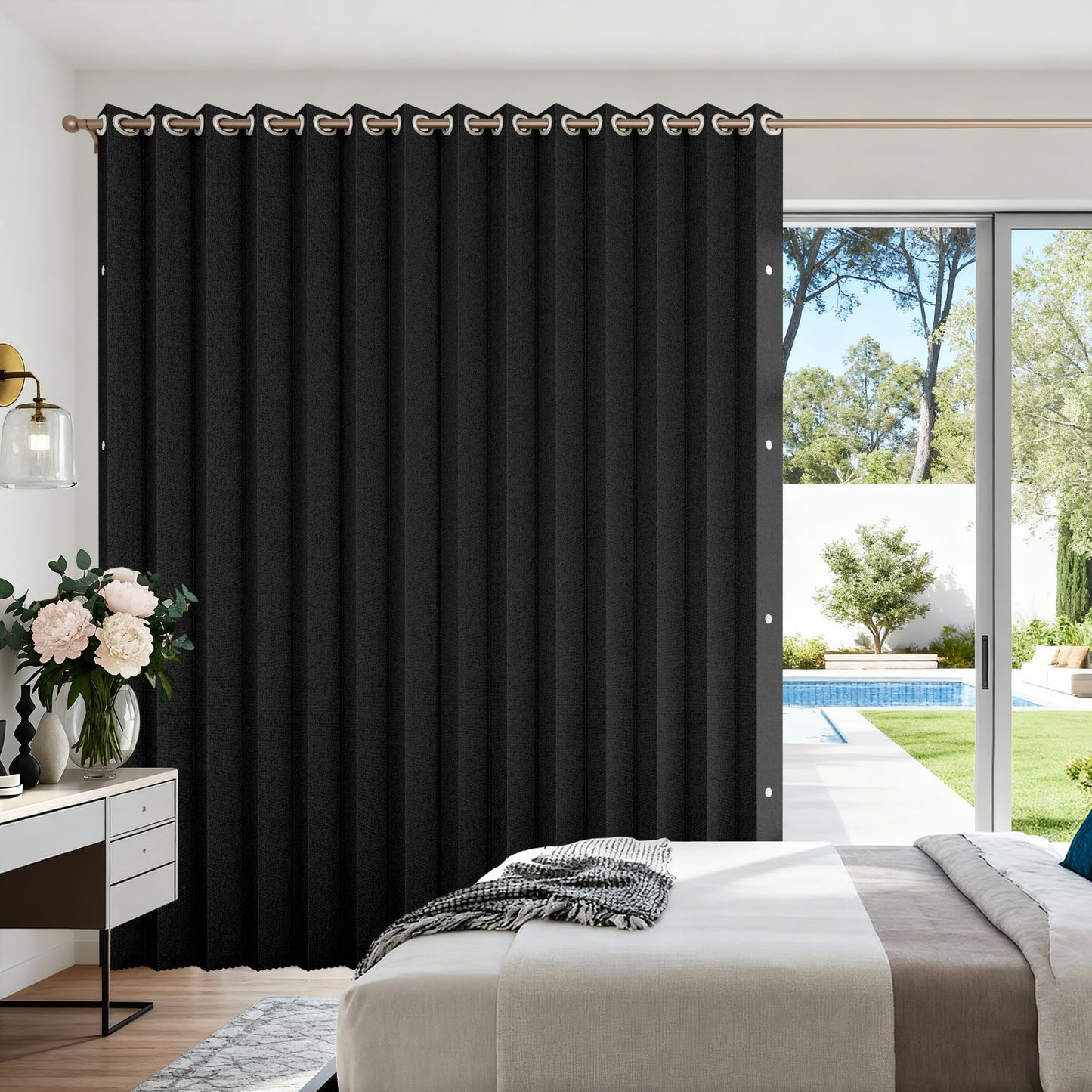 HMYI Vertical Privacy Shades, Memory Trained Pinch Pleated Vertical Drape Suit for 78 Width Open Cover, 1 Panel, W100 x L84, Black