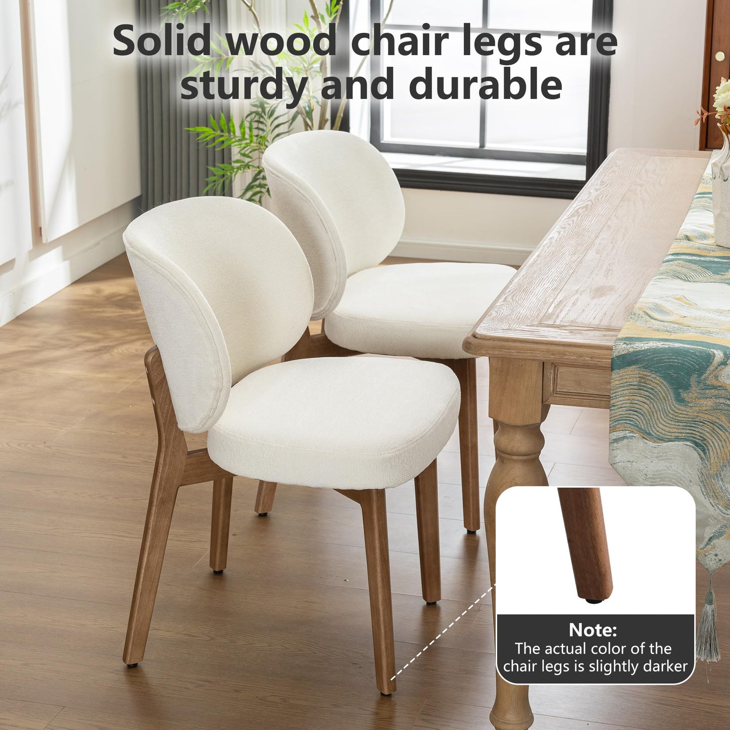 YOUNIKE Dining Chair with High Back Single Mid Century Modern Kitchen Chair Boucle Fabric Upholstered Armless Accent Chair 20" Wide Padded Seat with Wooden Leg for Dining Living Room Bedroom Beige