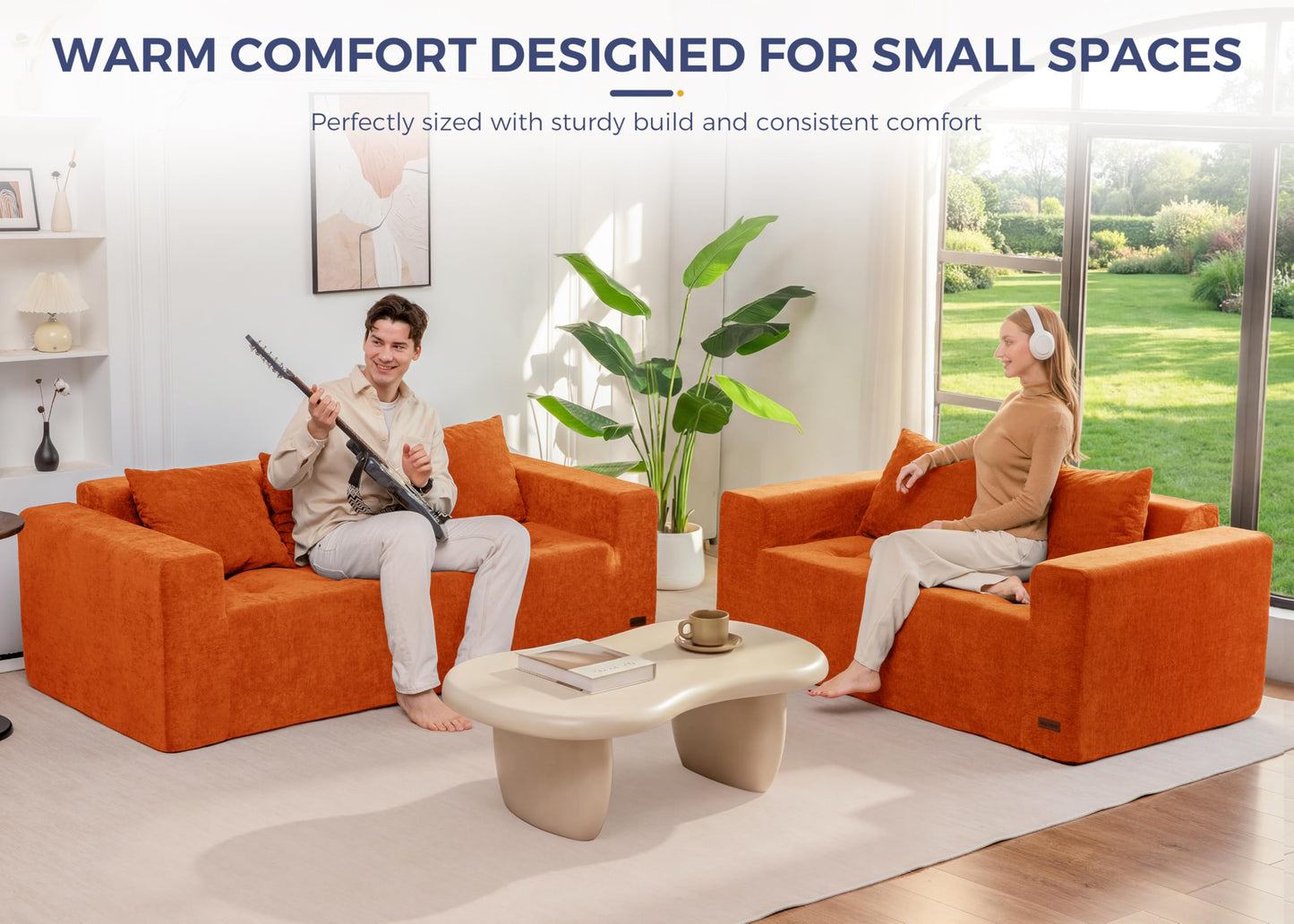MAXYOYO Modular Sofa Couch, 75" Oversized Loveseat Boneless Cloud Couch with Deep Seat, Chenille Upholstered Living Room Comfy Sofa Chair for Living Room, No Assembly Required, Orange