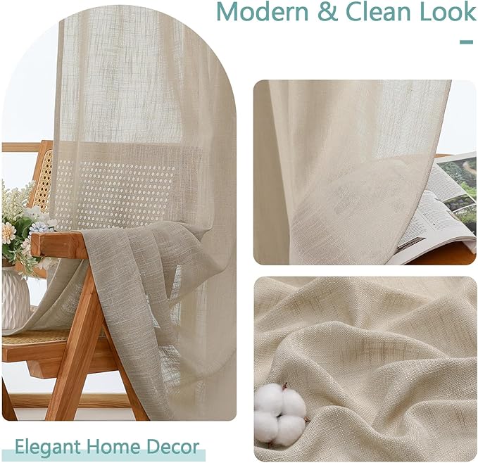 Chyhomenyc Semi Sheer Curtains 63 Inch Length 2 Panels