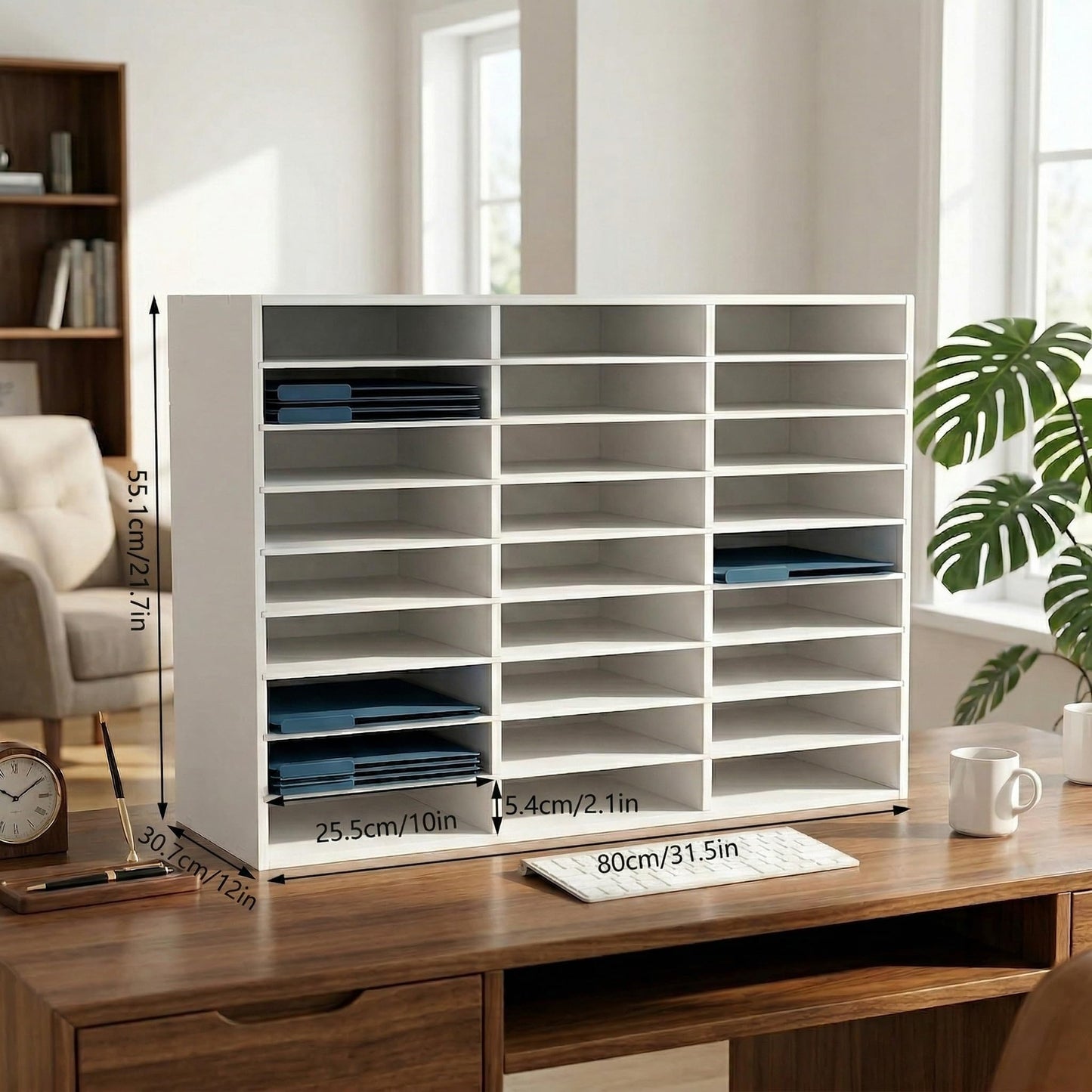 YPCDTL01 Literature Organizer - 27 - Slot Desktop File Sorter & Mail Center, Paper Storage Cabinet for Home, School & Office（White）