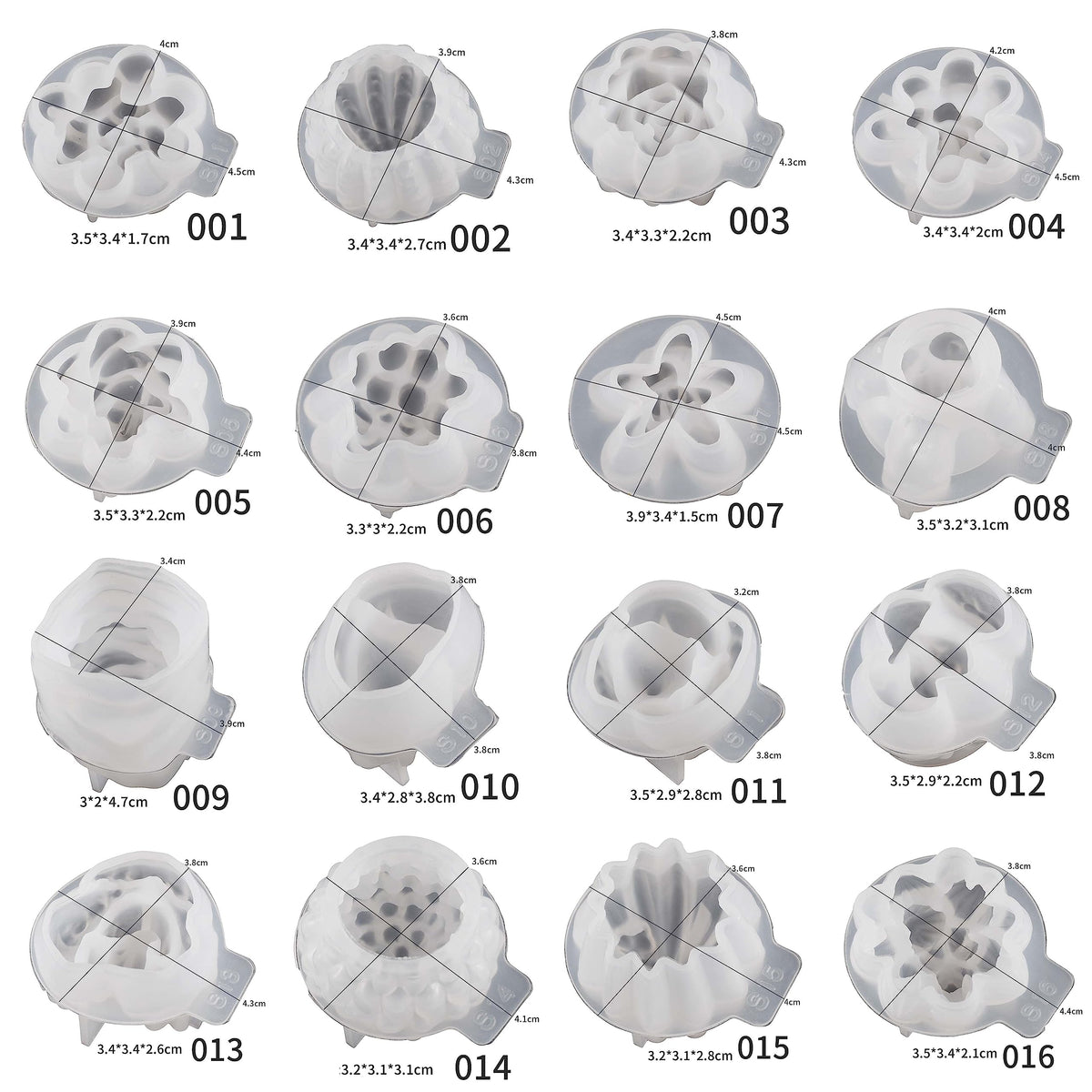 16 Pack Flower Succulent Candle Mold Resin Casting Silicone Molds for Home Decor & Candle Making Wave Spiral Mold