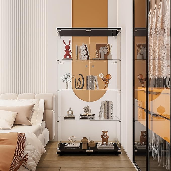 Display Cabinet with Glass Door and Lock, 4-Shelf Fast Installation in 30 Mins