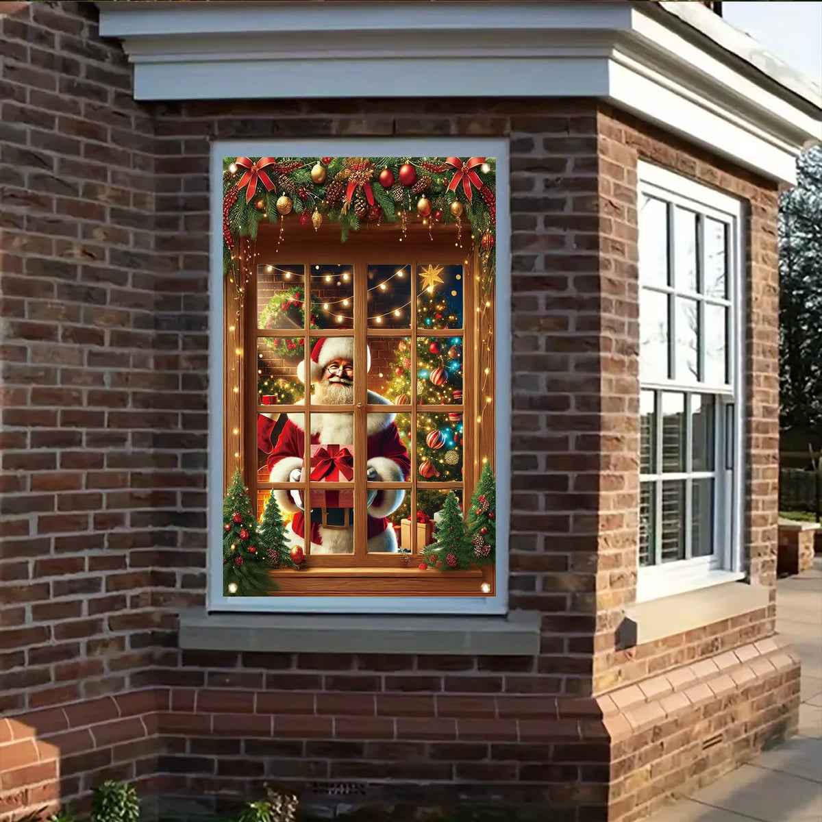Saoplasa Christmas Santa Window Cover 47x31 Inch Holiday Window Decoration Poster Removable Cling Xmas Santa Claus Mural for Indoor Outdoor Glass Door Living Room Kids Bedroom Christmas Sticker