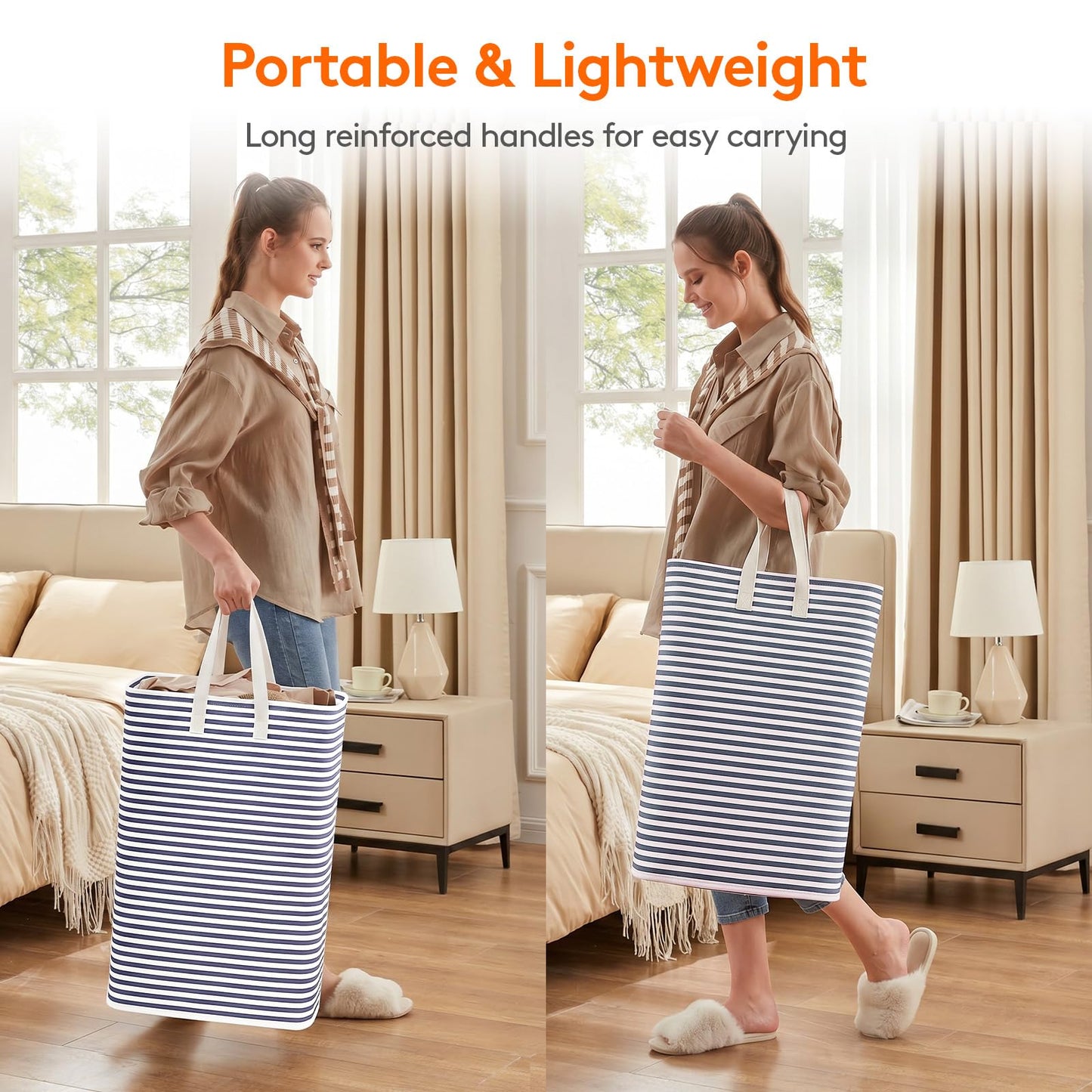 Lifewit 2 Pack Laundry Basket 80L Each, Collapsible Clothes Hamper with Reinforced Handles, Freestanding Waterproof Design for Bedroom and Laundry Room, Navy 160L Total