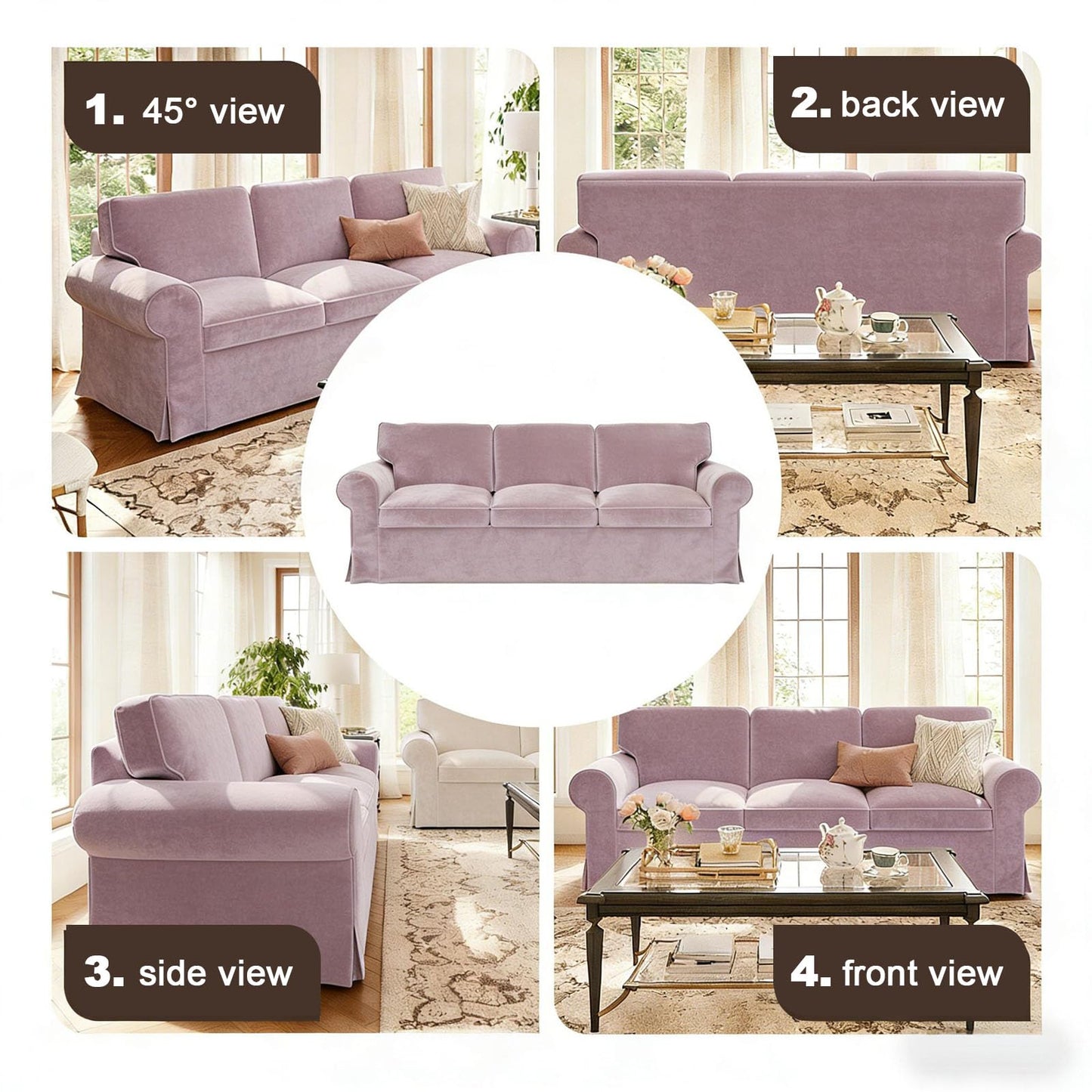 Velvet Pet-Friendly Replacement Sofa Cover Compatible for IKEA Ektorp 3 Seat Sofa Slipcovers, Couch Cover Only, 7-Piece Slipcover, Pink, Couch Cover Not Include The Sofa Body