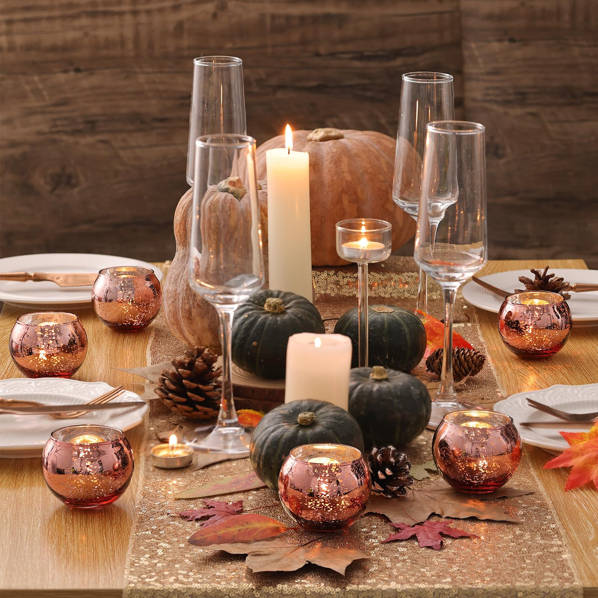 Volens 24PCS Rose Gold Votive Candle Holders for Table Centerpieces, Round Mercury Glass Candle Holders Bulk for Wedding, Bridal Shower, Birthday, Home, and Anniversary Decorations