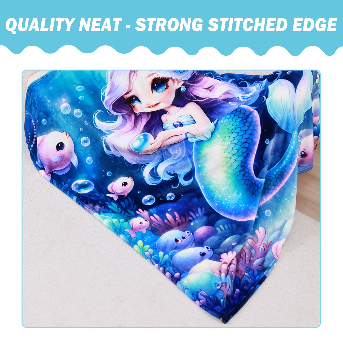 Softan Kids Throw Blanket for Girls & Boys, Warm Soft Toddler Fleece Blankets for Sofa Couch Bed， Cozy Fuzzy Plush Flannel Kids Throw Blanket for Daycare & School - 50x60In Blue Mermaid