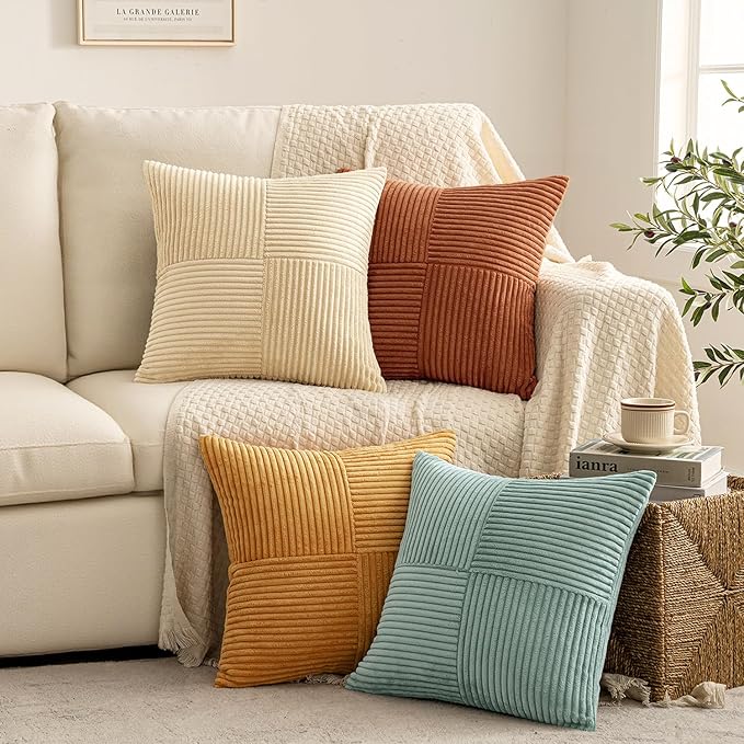 MIULEE Boho Farmhouse Decorative Throw Pillow Covers 18x18 Inch 4 Packs Soft