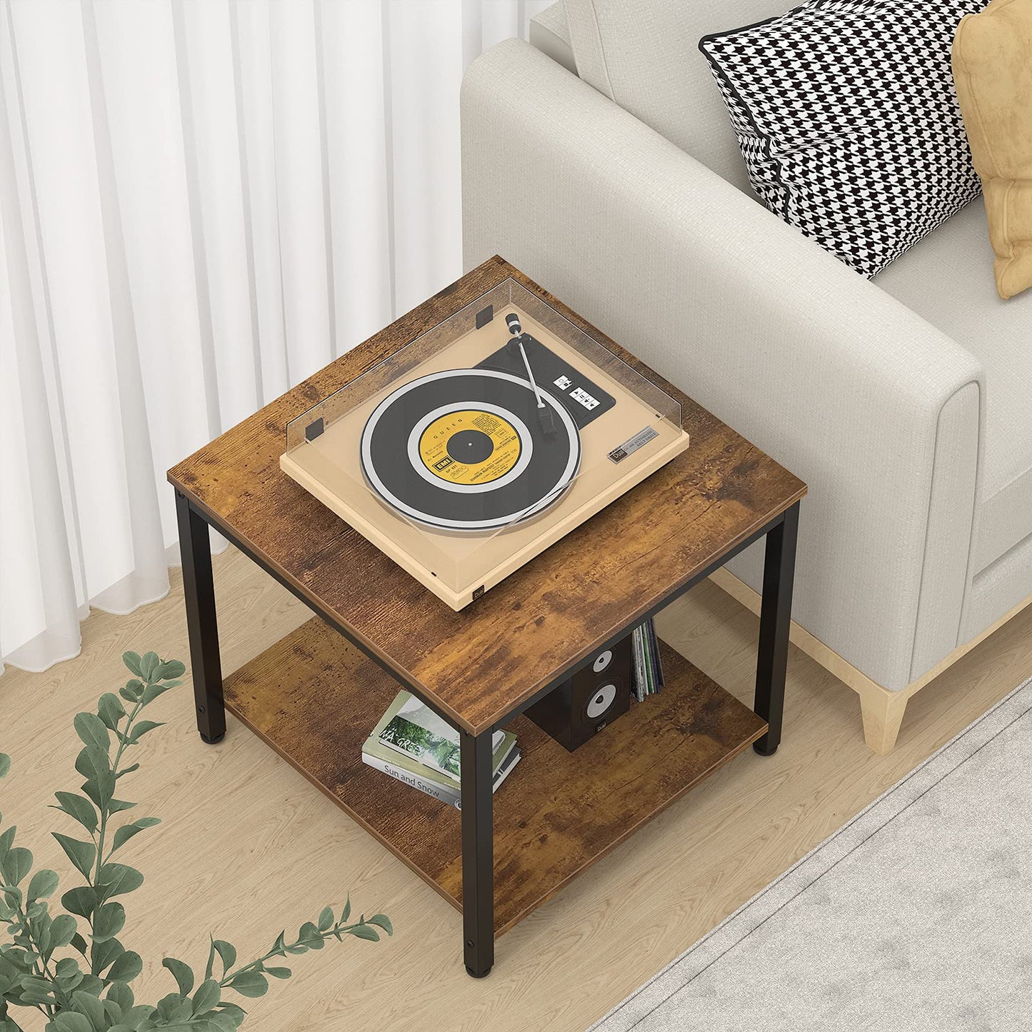 Homieasy Side Table 20 Inch Square, 2-Tier Coffee Tea End Table Nightstands for Sofa Couch Bed, Metal Wood Accent Modern Simple Industrial Style Side Table for Living Room Bedroom, Rustic Brown