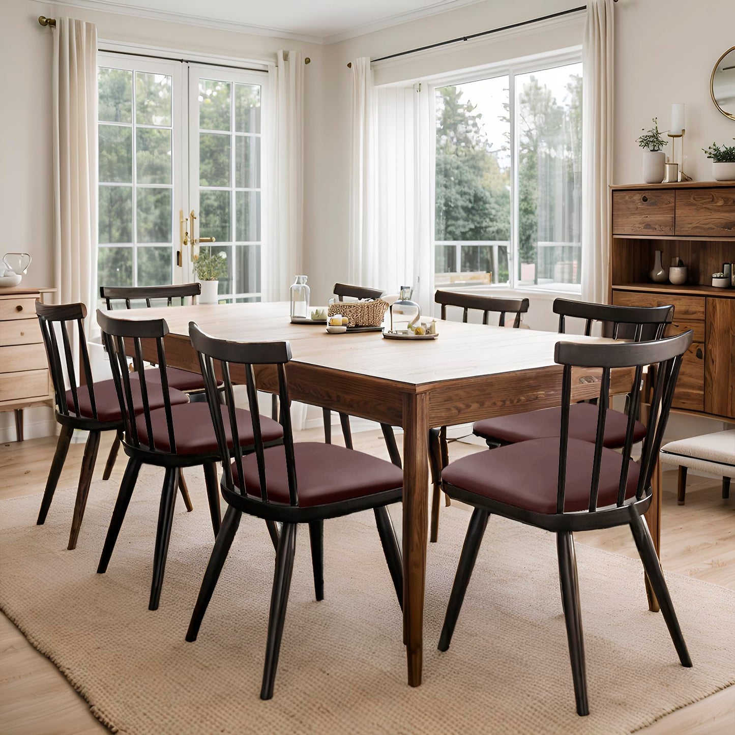 YUEANG Waterproof PU Leather Seat Covers for Dining Room Chairs Set of 6, Stretch Dining Chair Slipcovers, Kitchen Chair Seat Covers, Non-Slip & Washable (Brown)