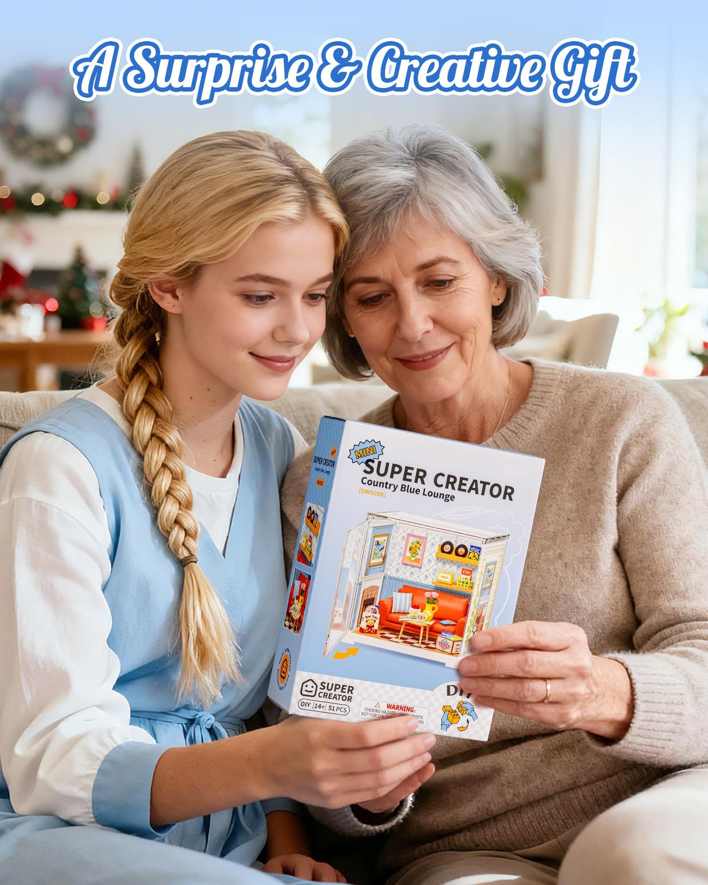 Rolife Super Creator Mini Series, DIY Plastic Miniature Kits Retail Store Series, Mini Model House Building Set for Teens Aged 14+, DIY Crafts/Hobbies for Adults (Country Blue Lounge)