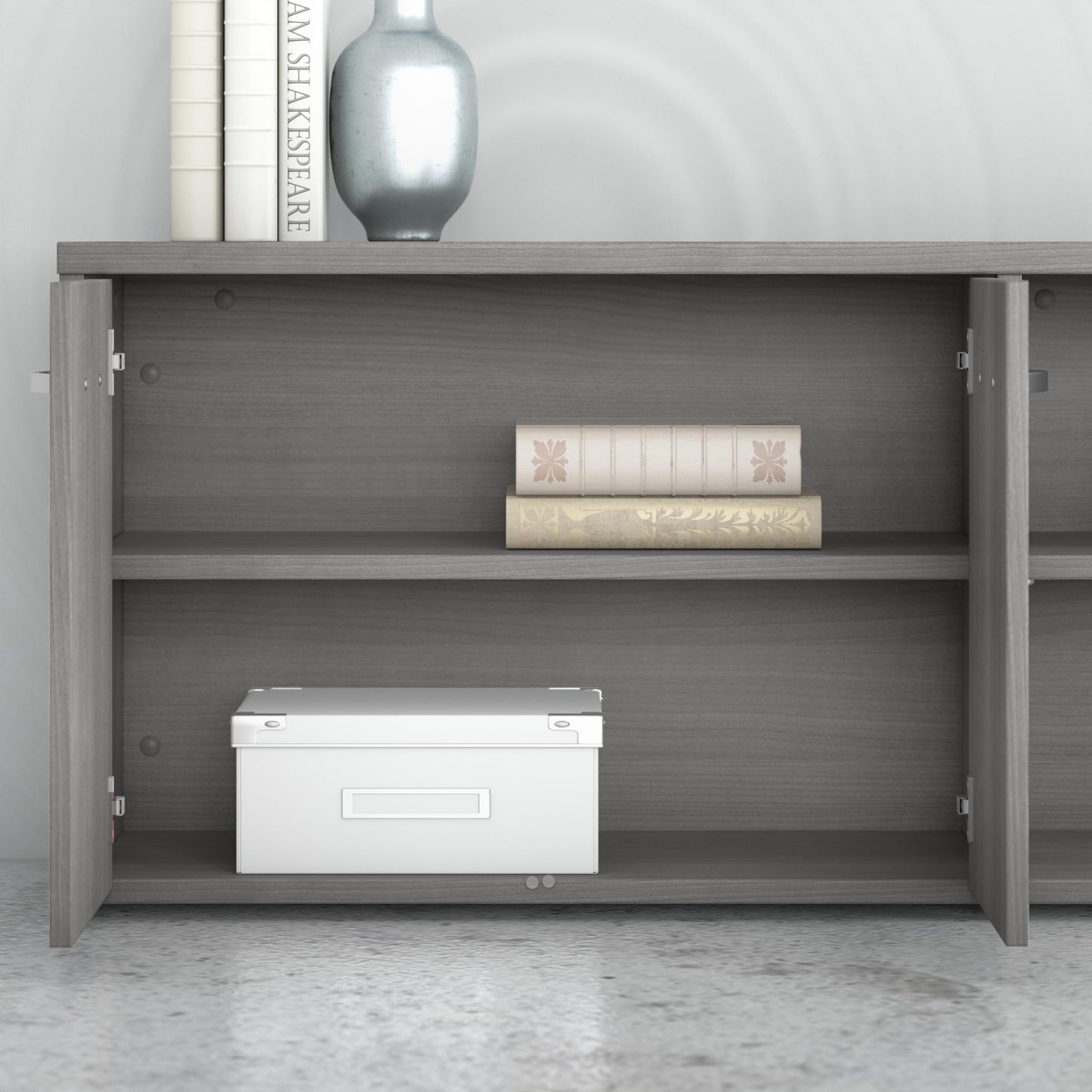 Bush Business Furniture Studio C Low Storage Cabinet with Doors and Shelves in Platinum Gray, Organization for Home or Professional Office