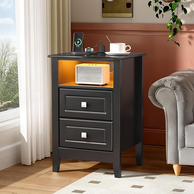 Bonnlo Black Nightstand Set of 2