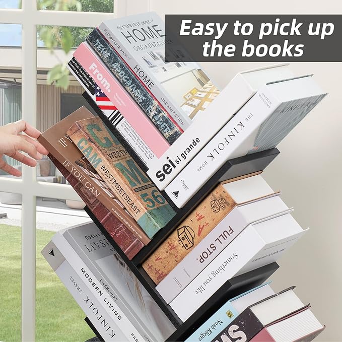 SHEEPAM 10 Tier Tree Book Shelf, Floor Standing Wood Bookshelf