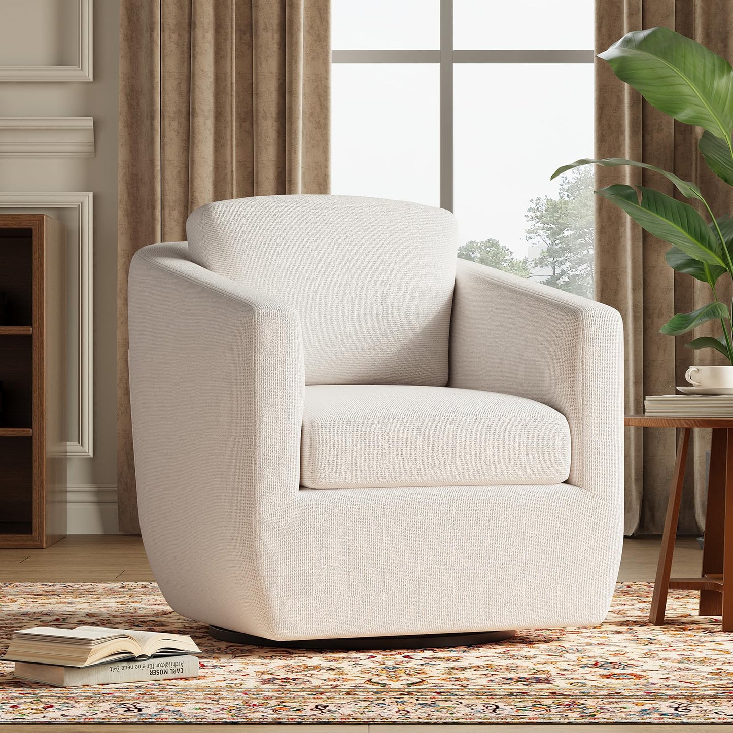 MALOL 360° Swivel Accent Chair- Comfy Living Room Armchair No-Sag Foam & Sturdy Metal Base with Pillow, Fully Assembled Swivel Accent Single Sofa for Bedroom Living Room, Office, Beige
