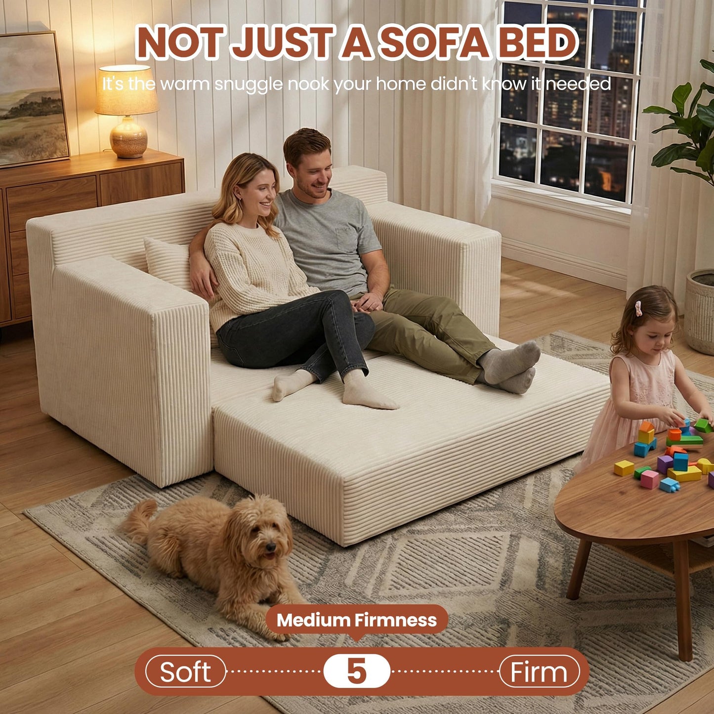 AOLVDOW Convertible Sofa Bed, 5 in 1 Small Boneless Couch Pull Out Loveseat Sleeper Sofa,Corduroy Futon Couch Folding Mattress with 4 Pillows for Living Room
