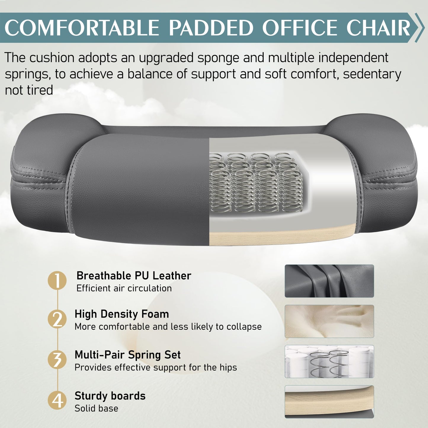 Leather Office Chair, PU Home Computer Desk Chairs with Ergonomic Back Support, 360°Swivel Free，Small Gaming Chair with Wheels and Adjustable Armrests, for Short People Use