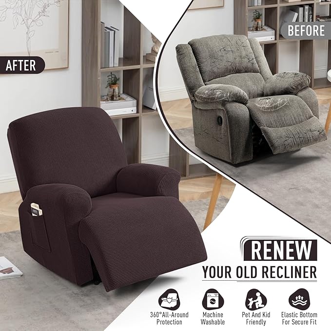 TAOCOCO Recliner Cover 4-Pieces, Recliner Stretch Sofa Slipcover, Recliner