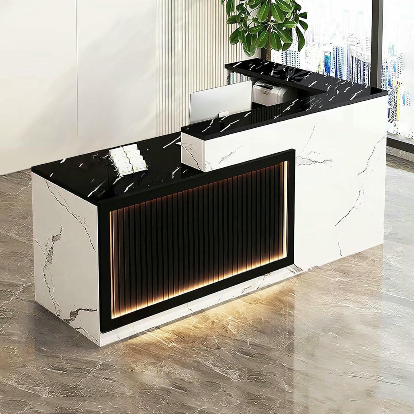 BTOIASYHF Reception Desk with Counter and Drawer L-Shaped Front Reception Table with Storage Office Receptionists Desk Salon Shop Retail Checkout Counter