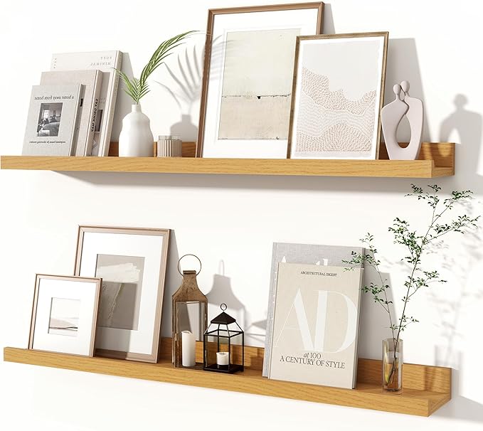 Fun Memories Picture Ledge Shelves Set of 2, 32 Inch Rustic Wall Mounted