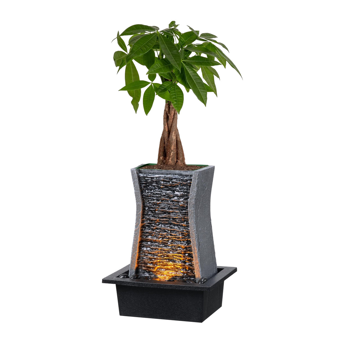 GOSSI Tabletop Water Fountain with LED Lights, Indoor Waterfall Fountain for Home Office Bedroom Decor, Includes Plastic Pots for Plant Growing, Relaxation Desk Accessory (24285)