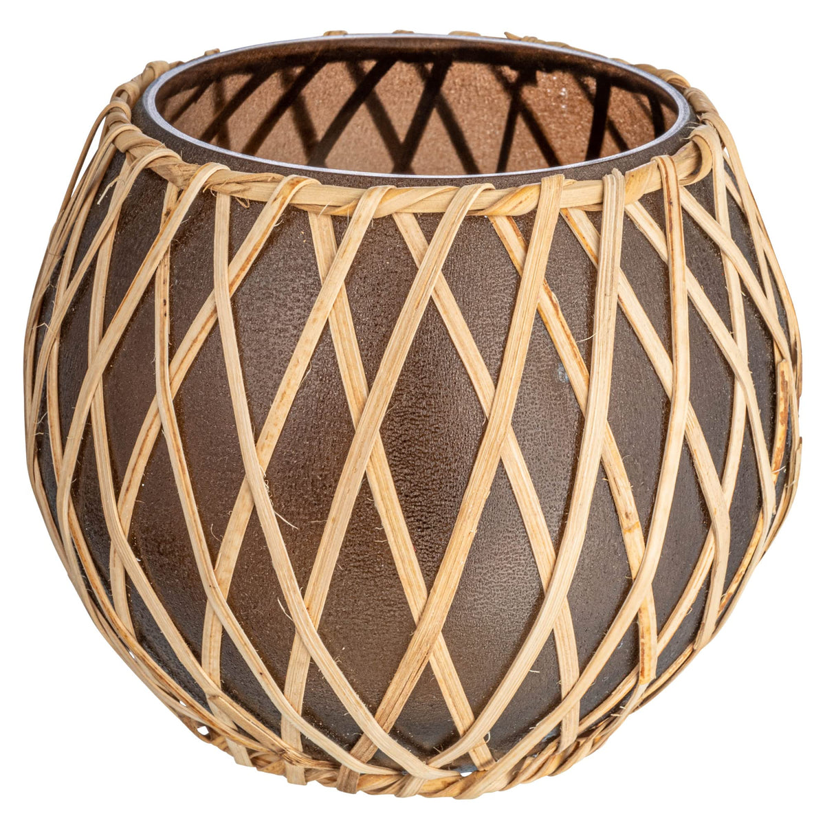 Creative Co-Op Glass Votive Holder with Woven Rattan Sleeve, Brown and Natural