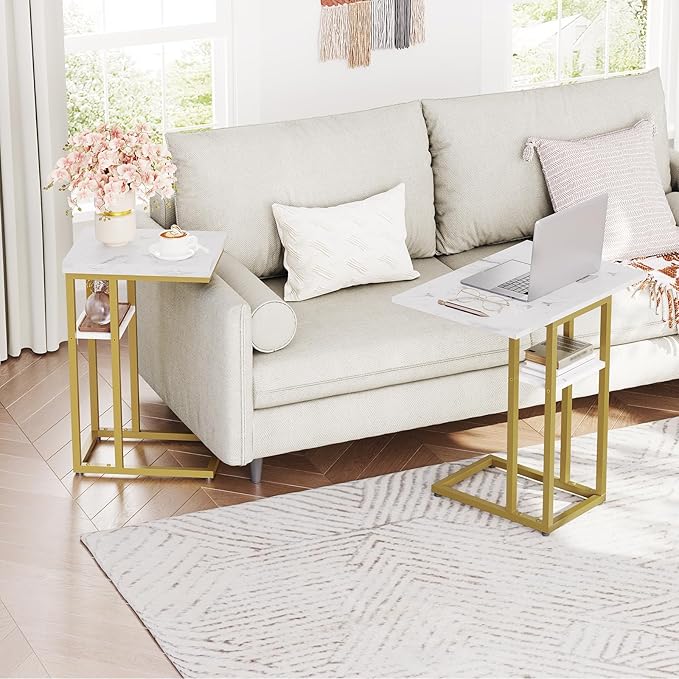 HOOBRO Foldable C Shaped End Table, C Shaped Side Table