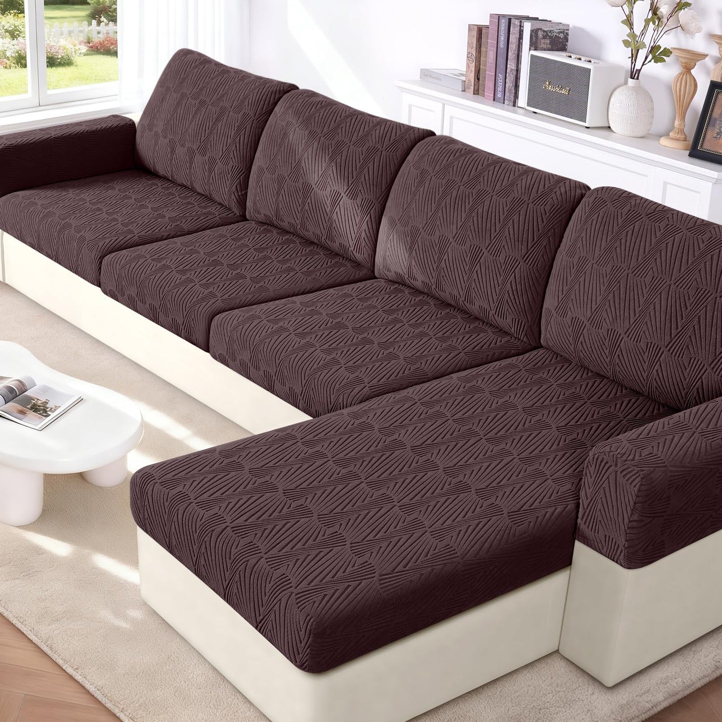 VANSOFY Couch Cushion Covers for Sectional Sofa, Stretch Jacquard Couch Seat Cushion Covers, Individual Washable Furniture Protector Sofa Slipcovers for Pet (3Pc Seater or Back Cover, Dark Coffee)