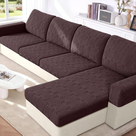 VANSOFY Couch Cushion Covers for Sectional Sofa, Stretch Jacquard Couch Seat Cushion Covers, Individual Washable Furniture Protector Sofa Slipcovers for Pet (3Pc Seater or Back Cover, Dark Coffee)