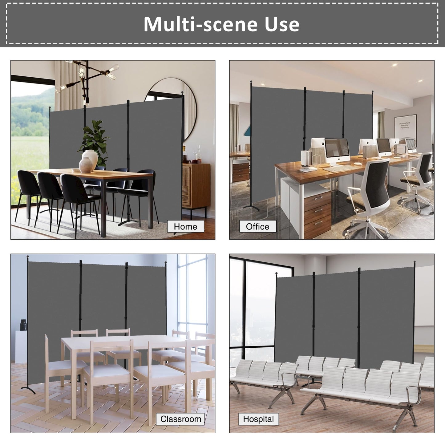 Spurgehom 3 Panel Room Divider Folding Partition Privacy Screens, Freestanding Fabric Room Panel Portable Room Partition Wall Dividers for Home Office Restaurant, 102" W X 71" H (Grey)