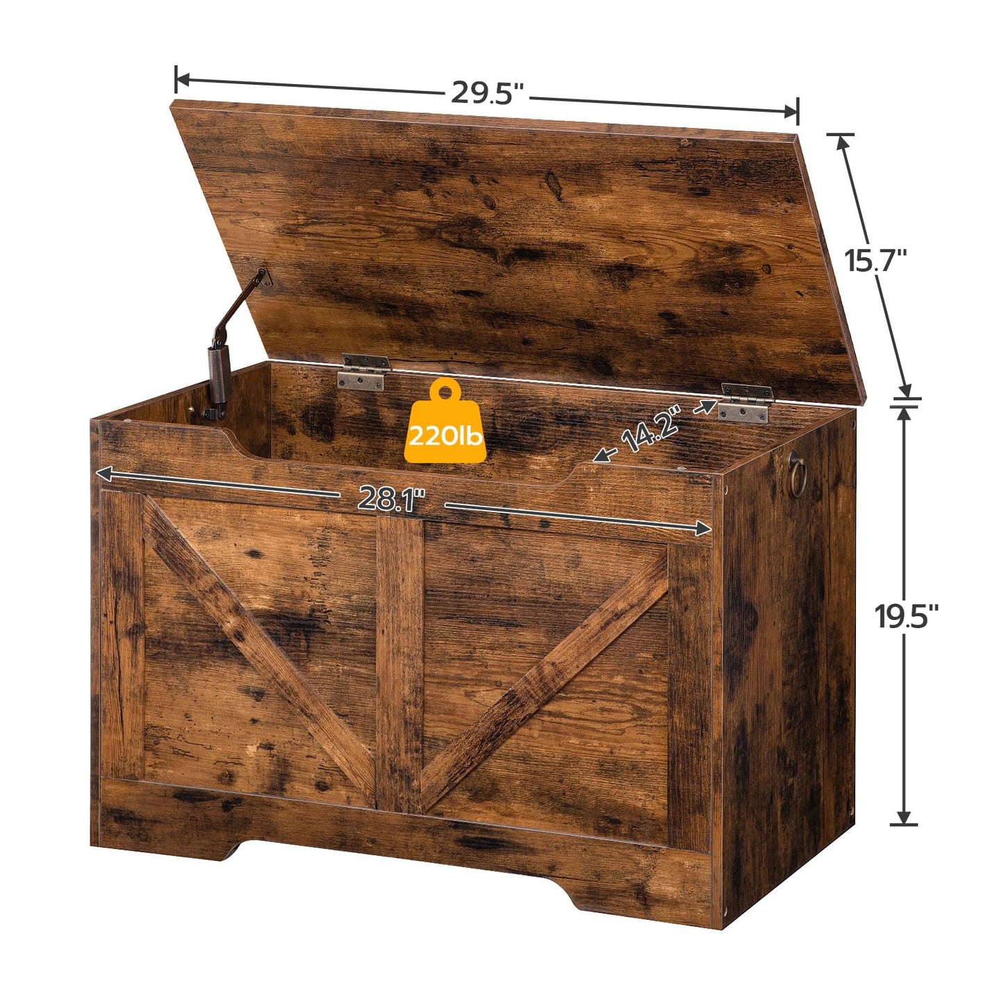 HOOBRO Storage Bench, 29.5” Retro Wooden Storage Chest with U-Shaped Cut-Out Pull, Safety Hinge, Supports 220 lb and Easy Assembly for Toy Box Organizer (Rustic Brown) BF77CW01