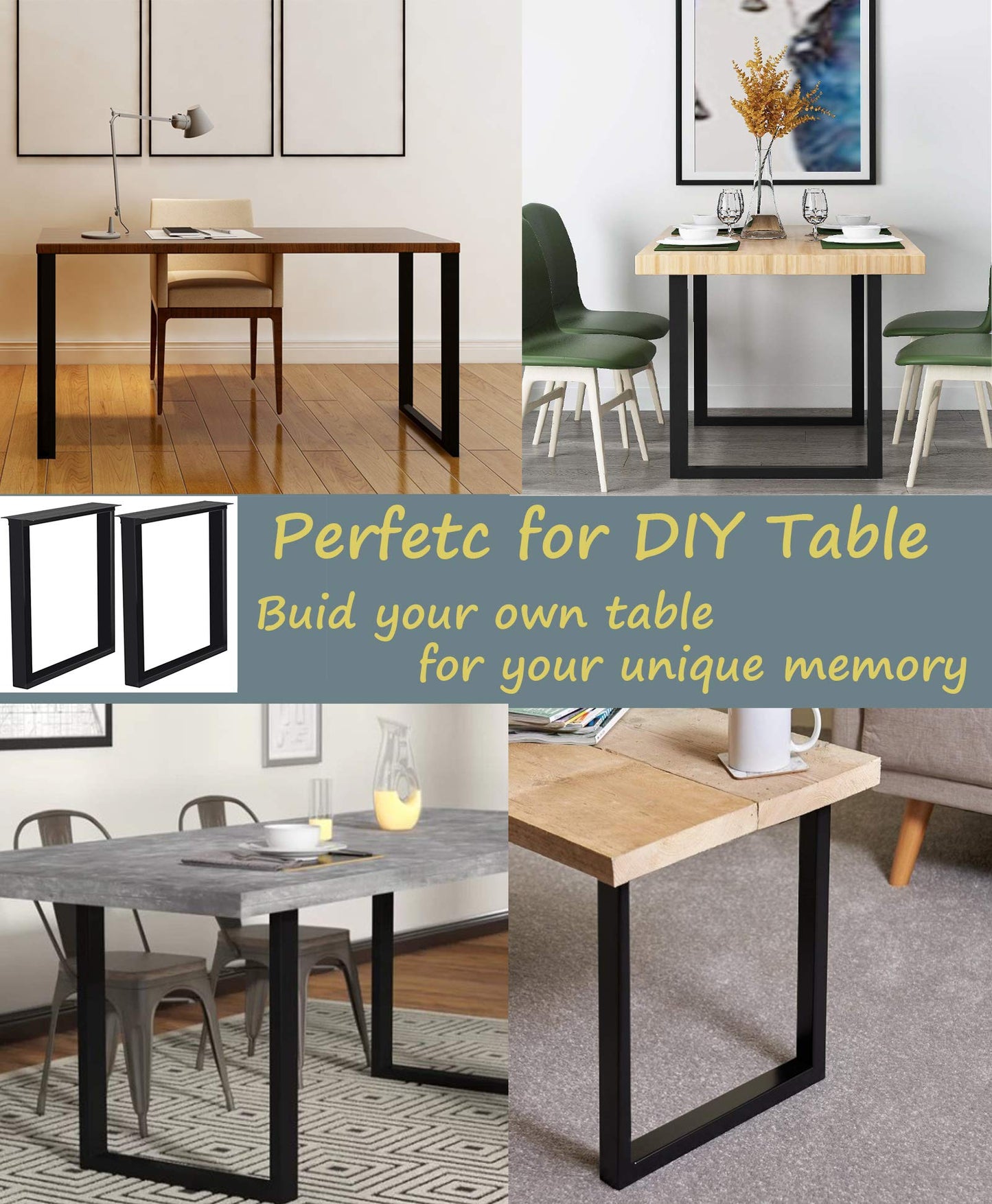 Lendpea Metal Table Legs Heavy Duty Square Tube Desk Legs Dining Table Legs Industrial Furniture Legs,Modern Coffee Table Legs,Set of 2(28"-4X2mm, Rectangular-Shape)
