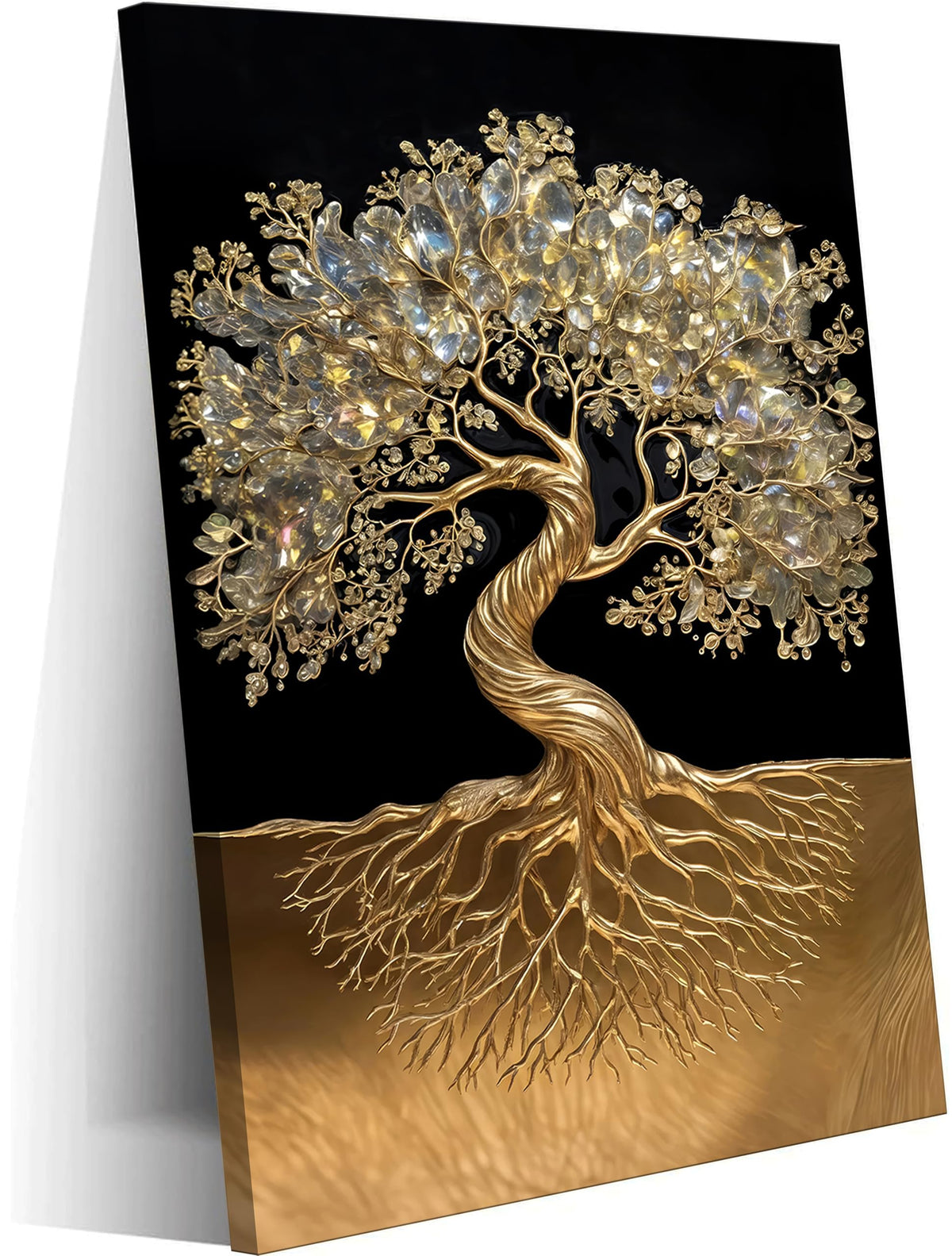 Tree of Life Canvas Wall Art Healing Crystal Painting Picture Wall Decor Golden Minimalist Theme Poster Print Artwork for living room Bathroom Bedroom Office Hallway Home Decoration